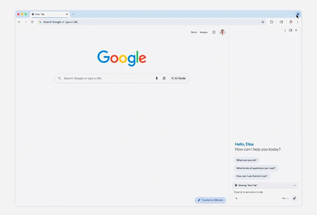 Chrome Gemini sidebar